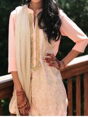 Light Pink Embroidered Kurta with trouser and chiffon dupatta